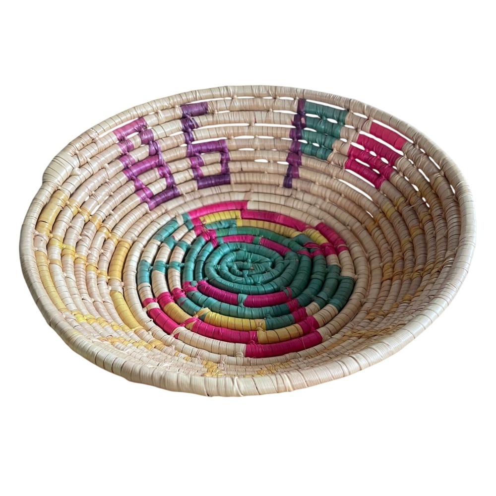 Vtg Mexican Hand-Woven Coiled Basket Bowl – Toluca Style, Signed 861 Mexico 8.5"